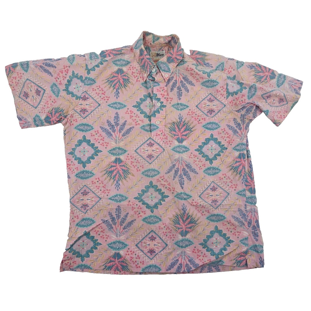 VTG Reyn Spooner Floral PULLOVER Shirt Sz Med Inside Out 80s USA Made Pink Rare